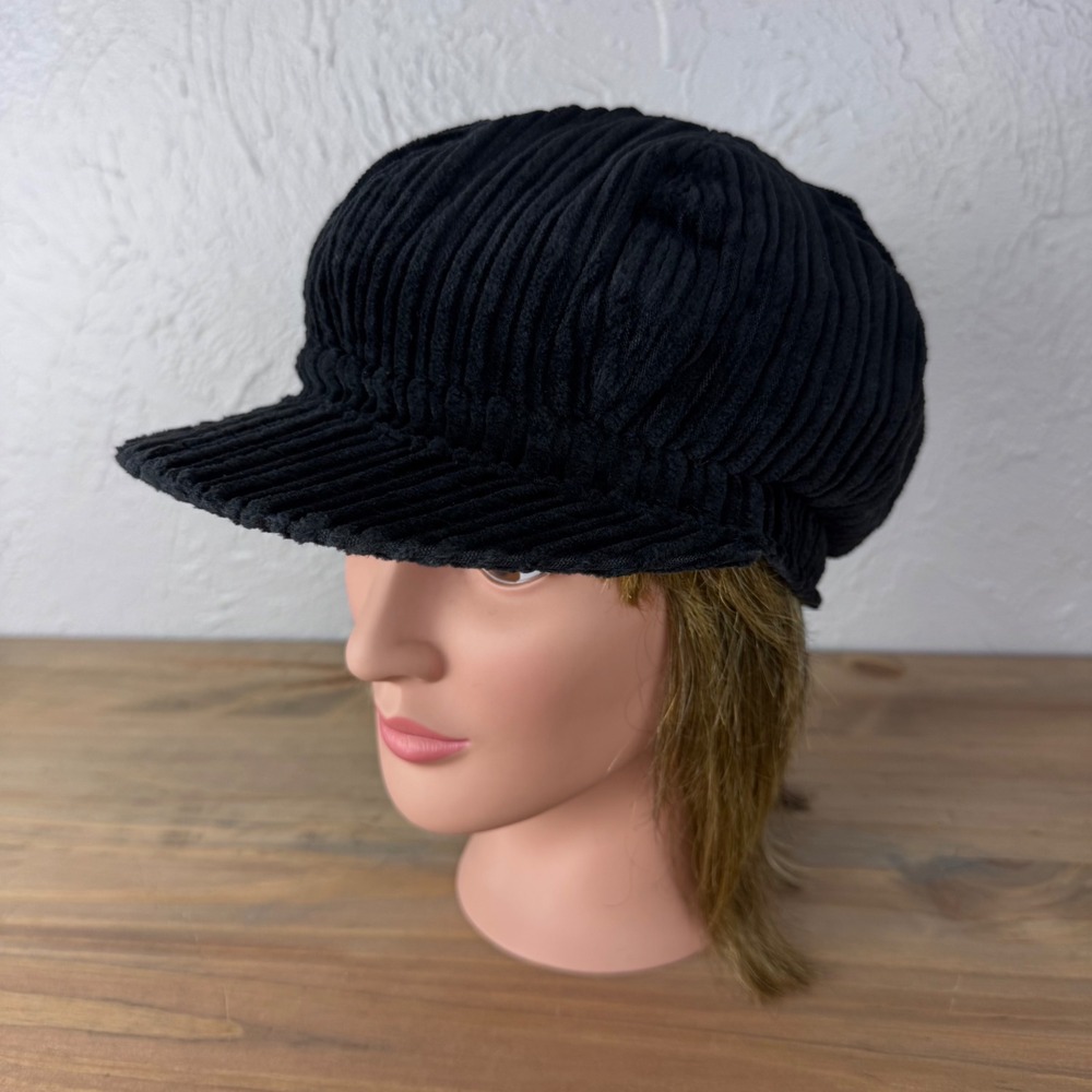 Vintage y2k Black Corduroy Cabbie Hat - Casual minimalist funky New York style